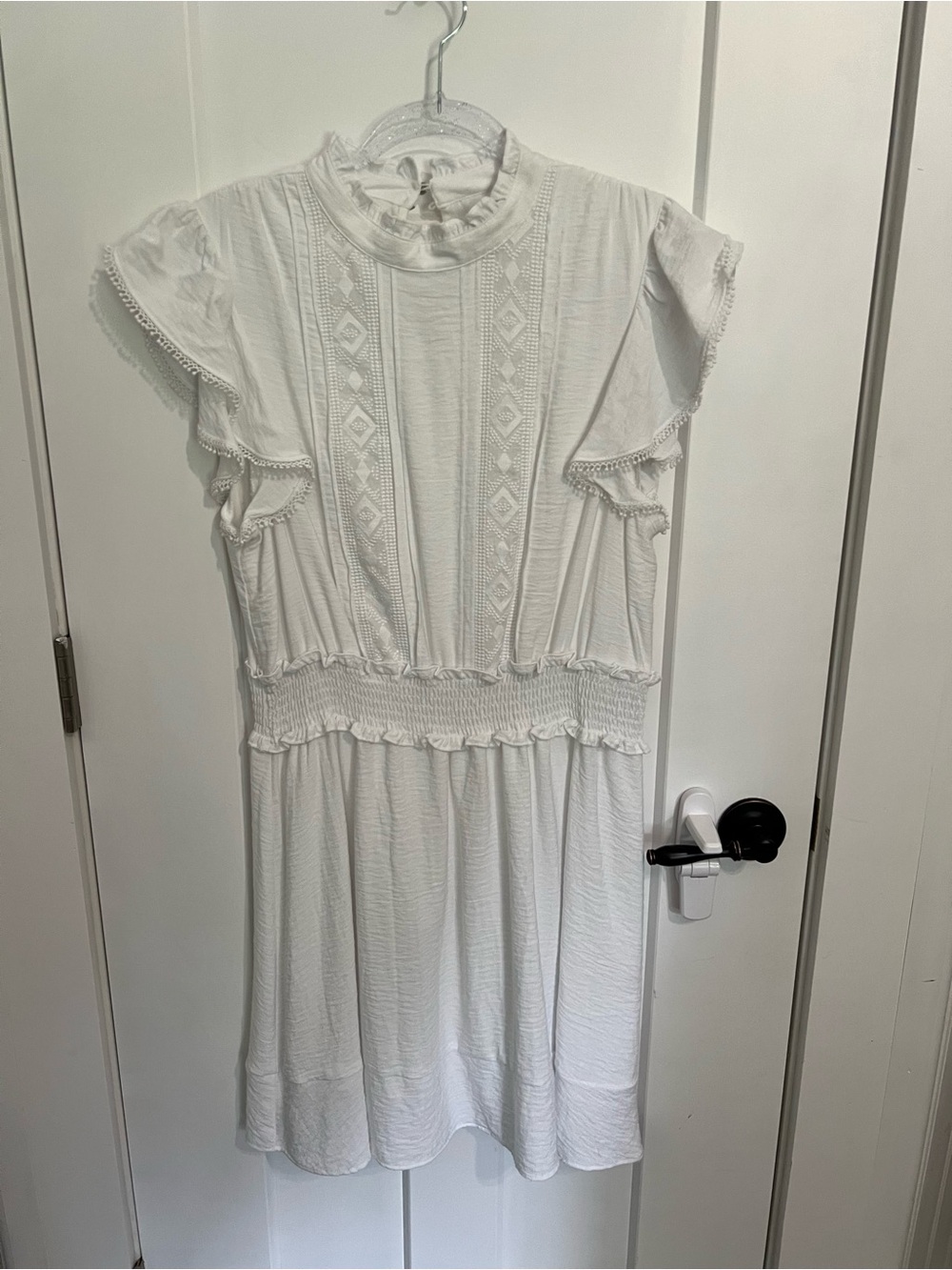 Vince Camuto White Ruffled Lace-Trim Mini Dress